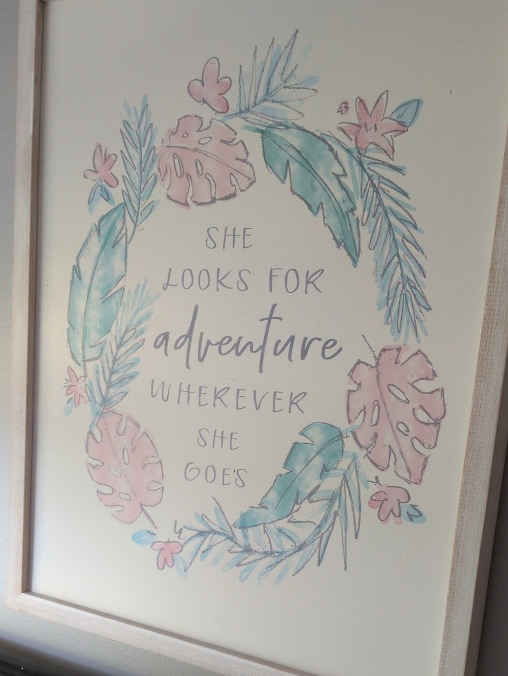 Adventure Quote Wall Art Print in Pink and Teal